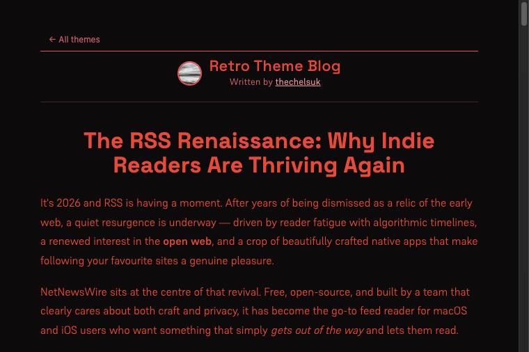Retro theme article preview